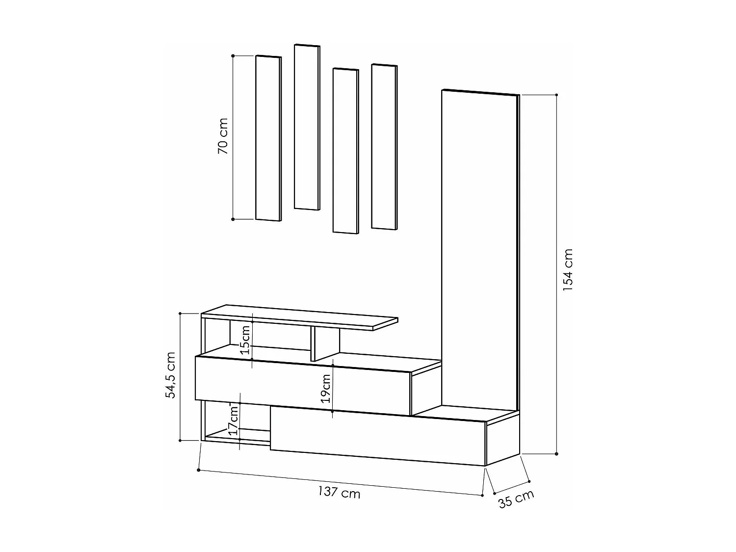 Dmora - Mobile da ingresso Ofel, 137x35 h55 cm, Bianco