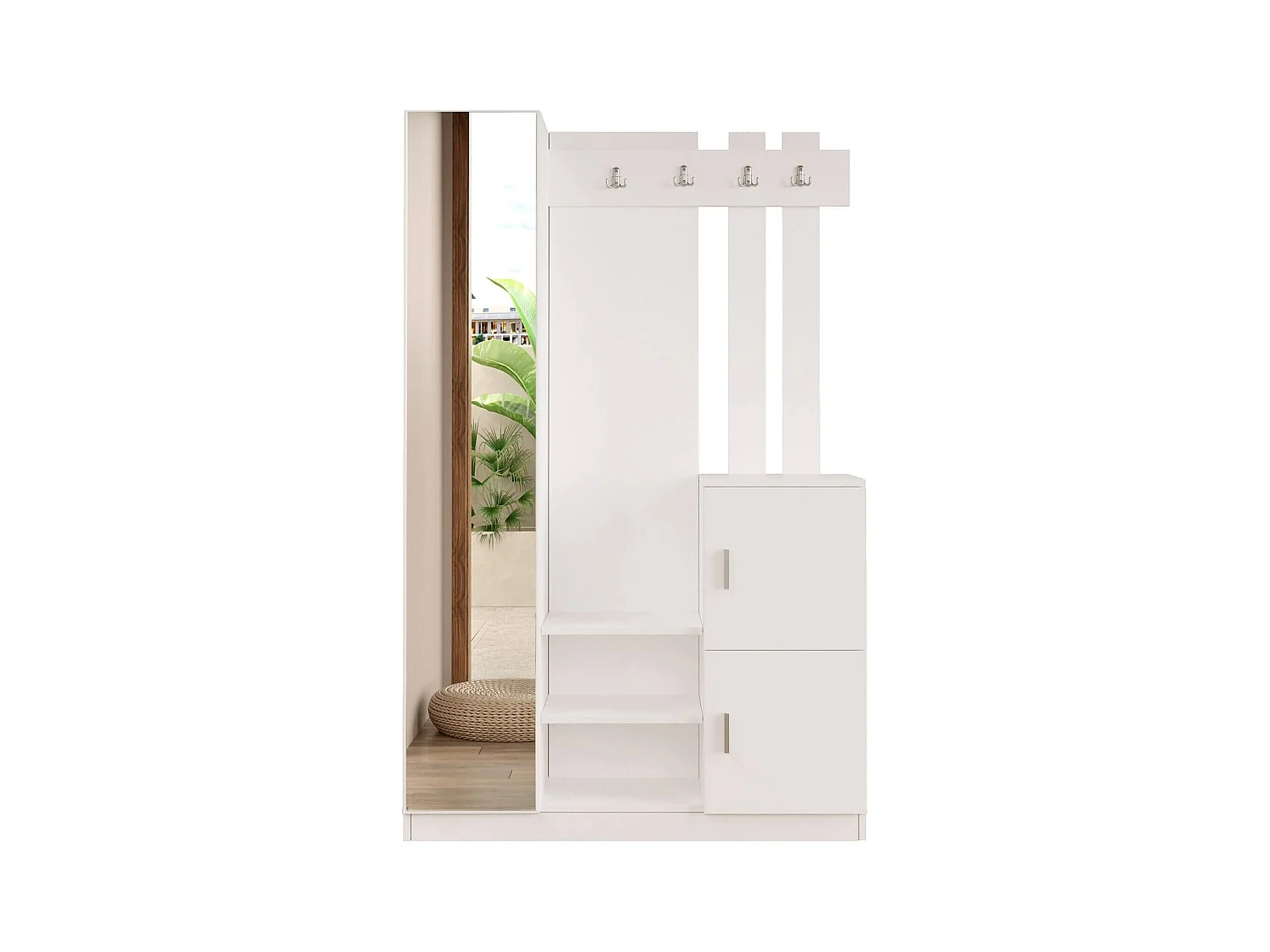 Meuble d'entrée Dgiuglian, Crochet d'entrée, Composition pour l'atrium, Console de rangement multifonction, 114x35 h180 cm, Blanc