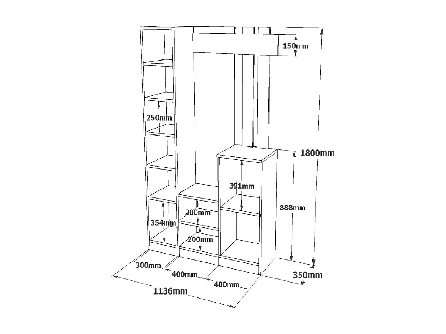 Meuble d'entrée Dgiuglian, Crochet d'entrée, Composition pour l'atrium, Console de rangement multifonction, 114x35 h180 cm, Blanc