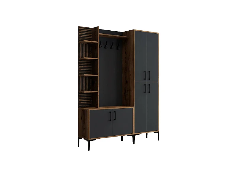 Meuble d'entrée Dradunovi, Crochet d'entrée, Composition pour l'atrium, Console de rangement multifonction, 150x35 h200 cm, Noyer et Anthracite