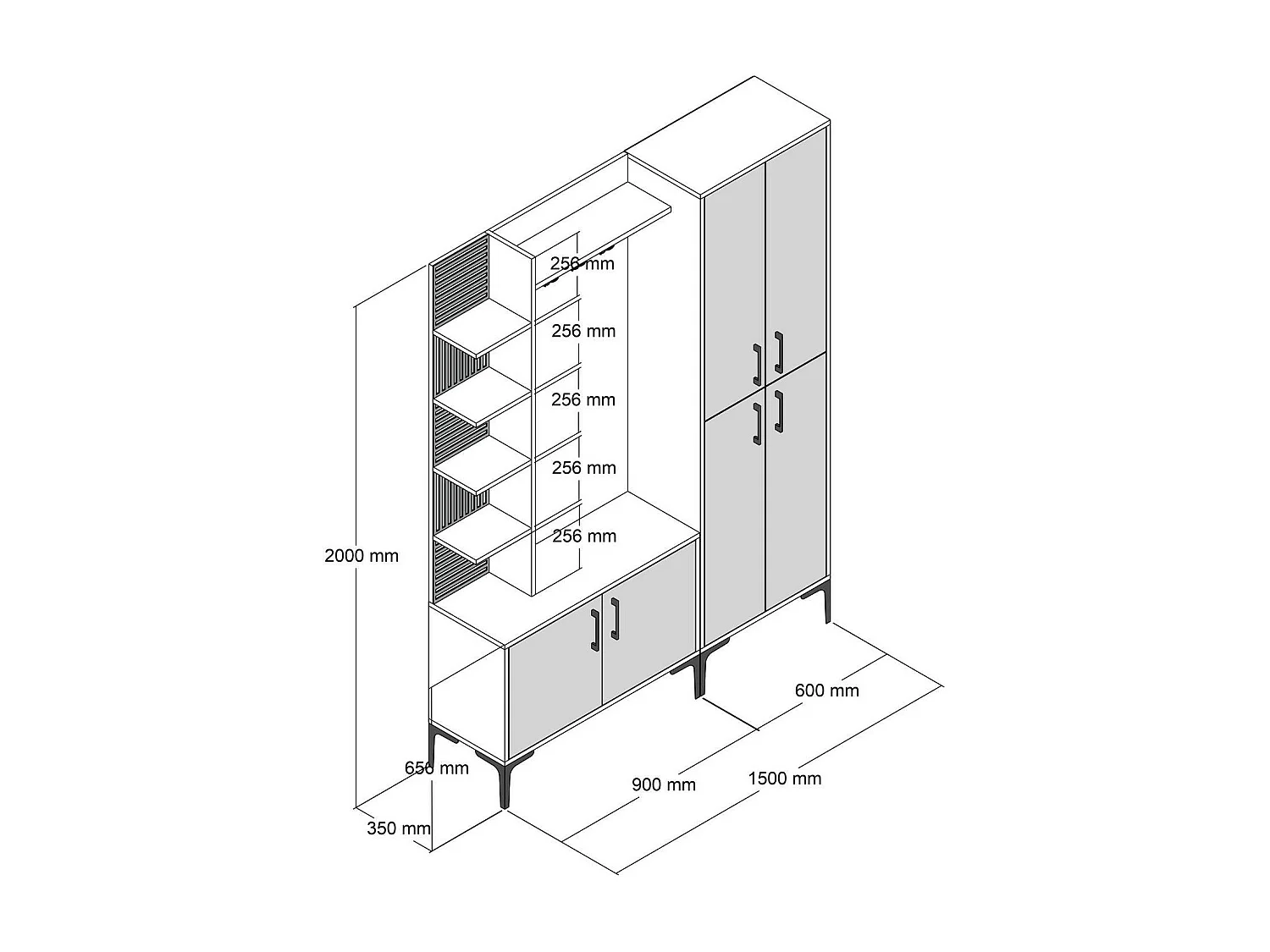 Meuble d'entrée Dradunovi, Crochet d'entrée, Composition pour l'atrium, Console de rangement multifonction, 150x35 h200 cm, Noyer et Anthracite