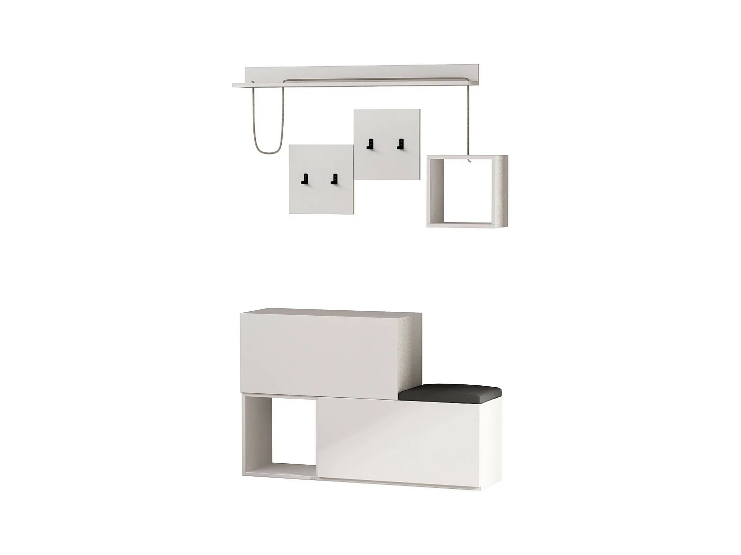 Dlucarell entreemeubel, Kleerhanger entree, Foyer samenstelling, Multifunctionele opbergconsole, 120x17 h76 cm, Wit