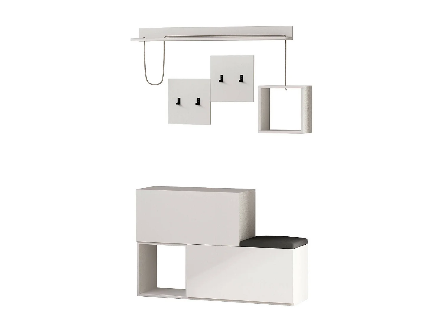 Dlucarell entreemeubel, Kleerhanger entree, Foyer samenstelling, Multifunctionele opbergconsole, 120x17 h76 cm, Wit