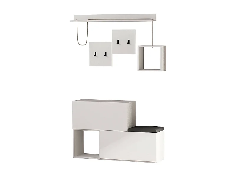 Dlucarell entreemeubel, Kleerhanger entree, Foyer samenstelling, Multifunctionele opbergconsole, 120x17 h76 cm, Wit