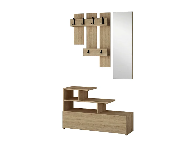 Dpregnolat entreemeubilair, Kleerhanger entree, Entree compositie, Multifunctionele opbergconsole, 30x5 h99 cm, Eiken