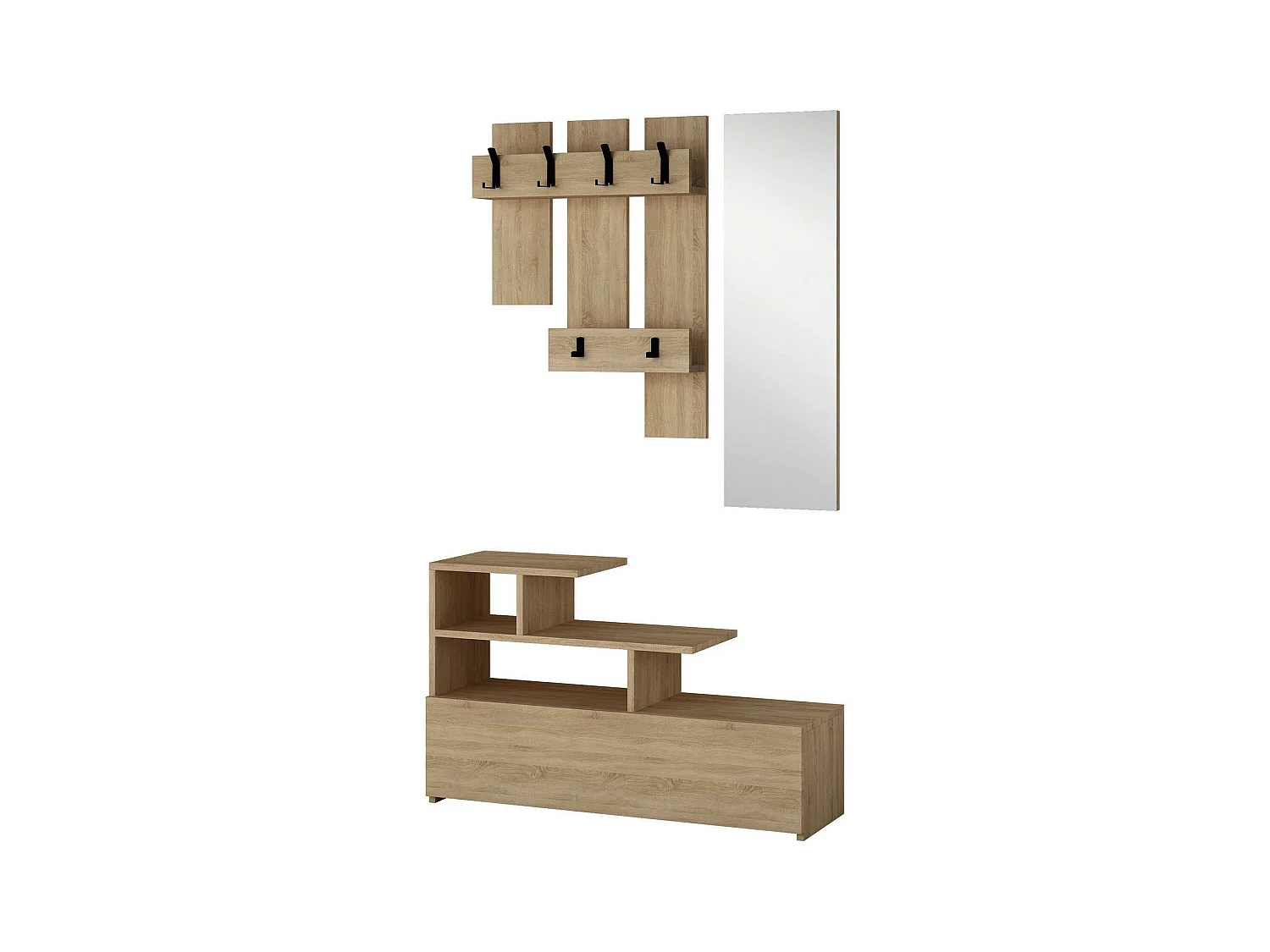 Dpregnolat entreemeubilair, Kleerhanger entree, Entree compositie, Multifunctionele opbergconsole, 30x5 h99 cm, Eiken