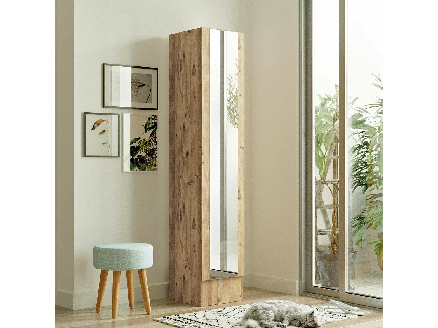 Meuble d'entrée Dmarinell, Crochet d'entrée, Composition pour l'atrium, Console de rangement multifonction, 36x36 h180 cm, Chêne