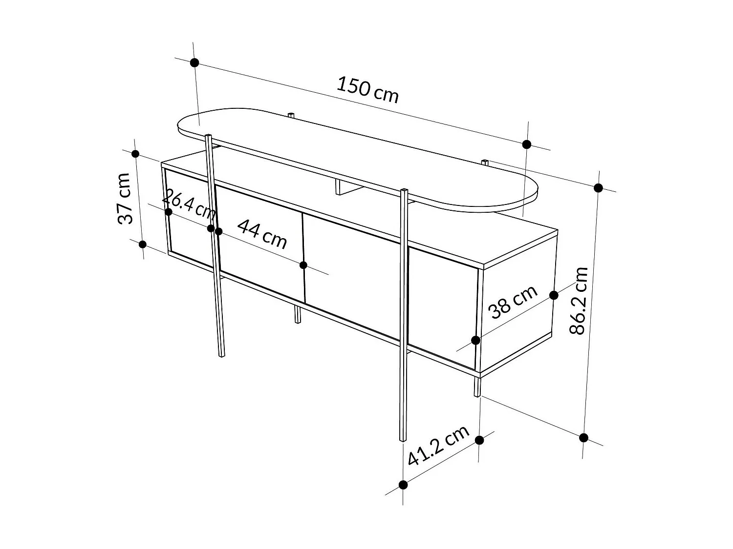 Konsolentisch Dlochoshvil, Tisch, Eingangskonsole, Regal, 150x38 h86 cm, WeiÃŸ und Grau