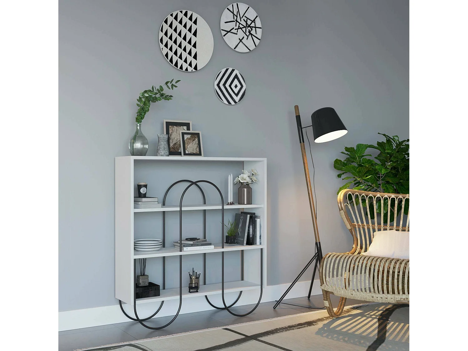 Console Dpiccinin, Table polyvalente, Armoire de rangement, Bureau du couloir, 96x26 h99 cm, Blanc