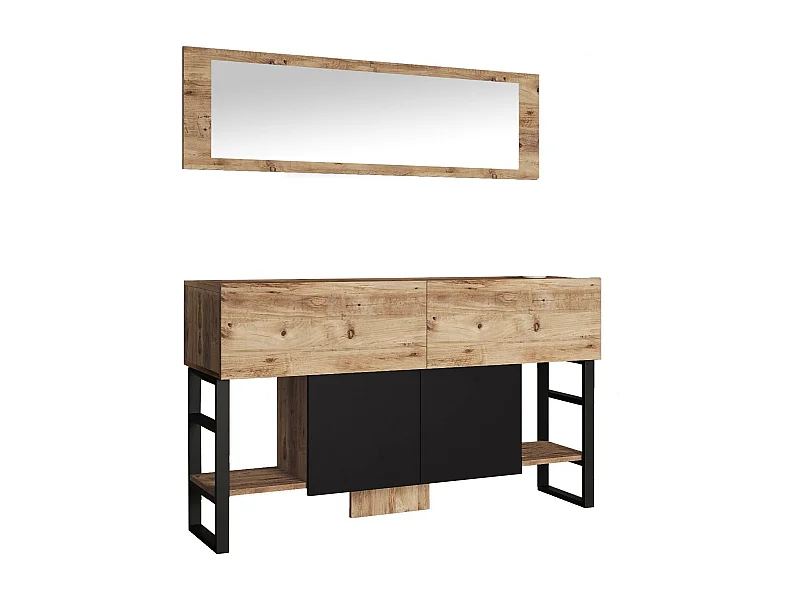 Console Dabadiotaki, Table polyvalente, Armoire de rangement, Bureau du couloir, 139x43 h84 cm, Chêne