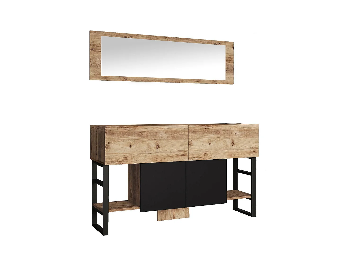 Console Dabadiotaki, Table polyvalente, Armoire de rangement, Bureau du couloir, 139x43 h84 cm, Chêne