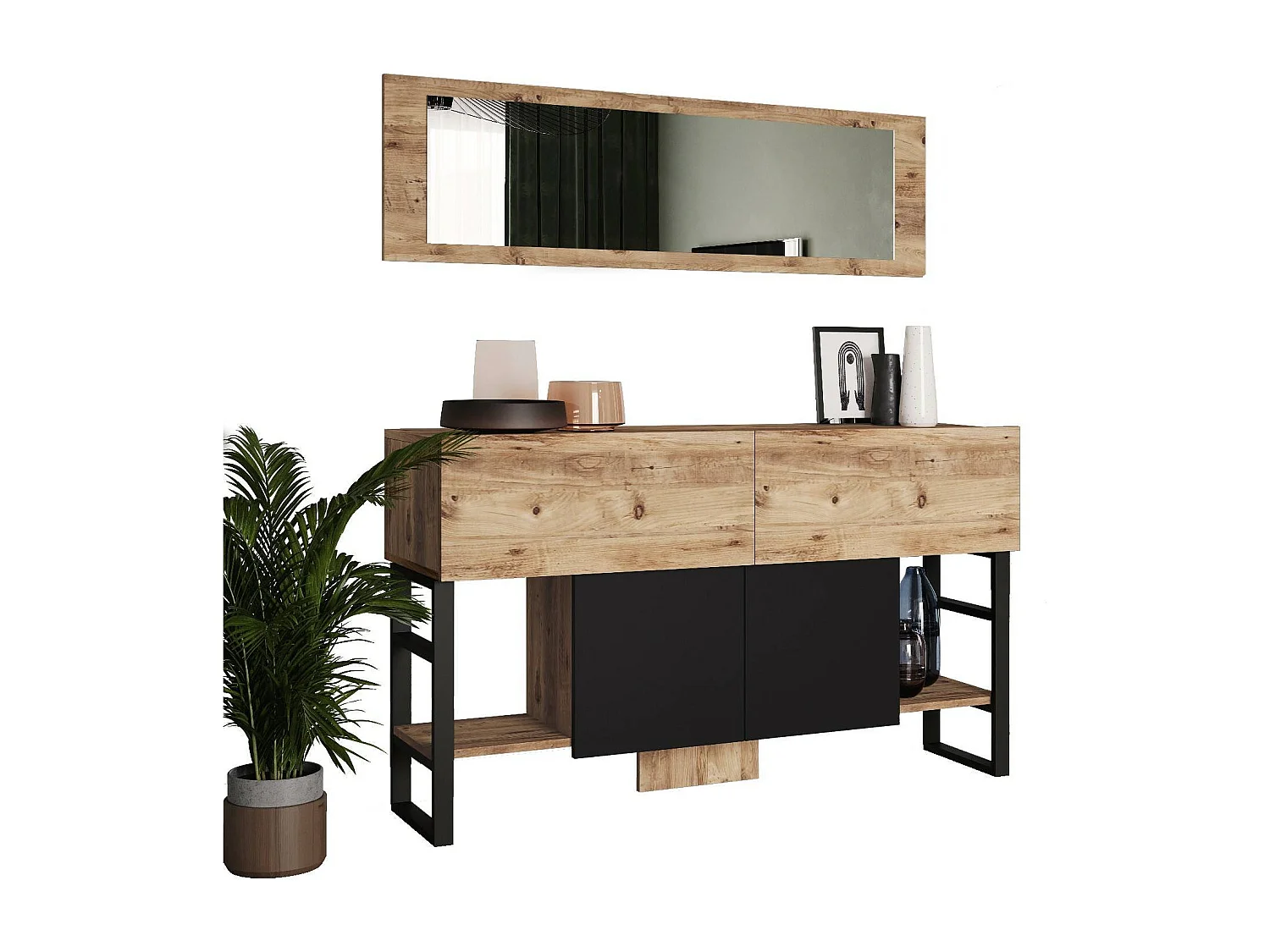 Console Dabadiotaki, Table polyvalente, Armoire de rangement, Bureau du couloir, 139x43 h84 cm, Chêne