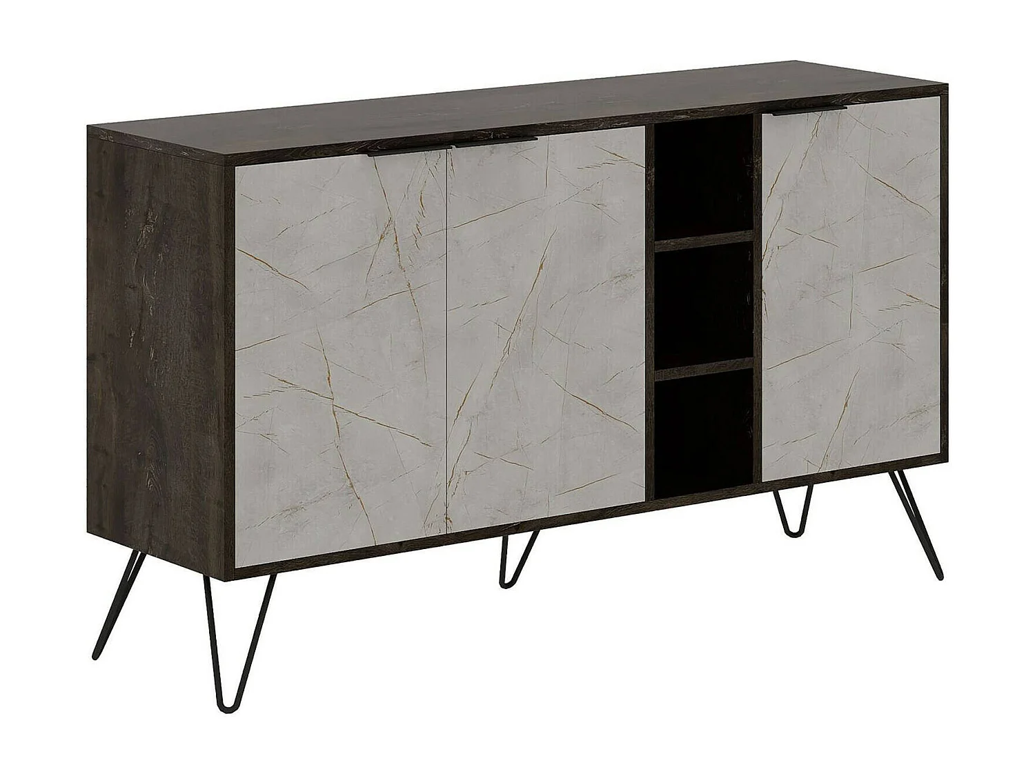Dmontesan dressoir, Woonkamerbuffet, Woonkamerdressoir, Keukenkast, 142x36 h83 cm, Bruin en Lichtblauw