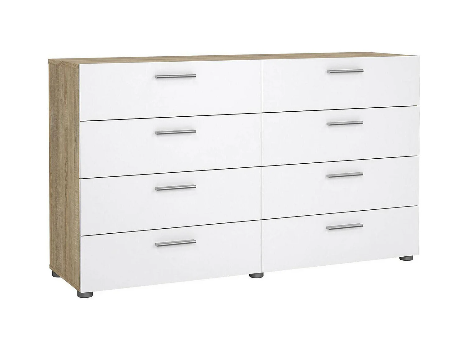 Buffet Dsanabri, Buffet du salon, Commode de salon, Garde-manger de cuisine, 140x40 h83 cm, Chêne et Blanc