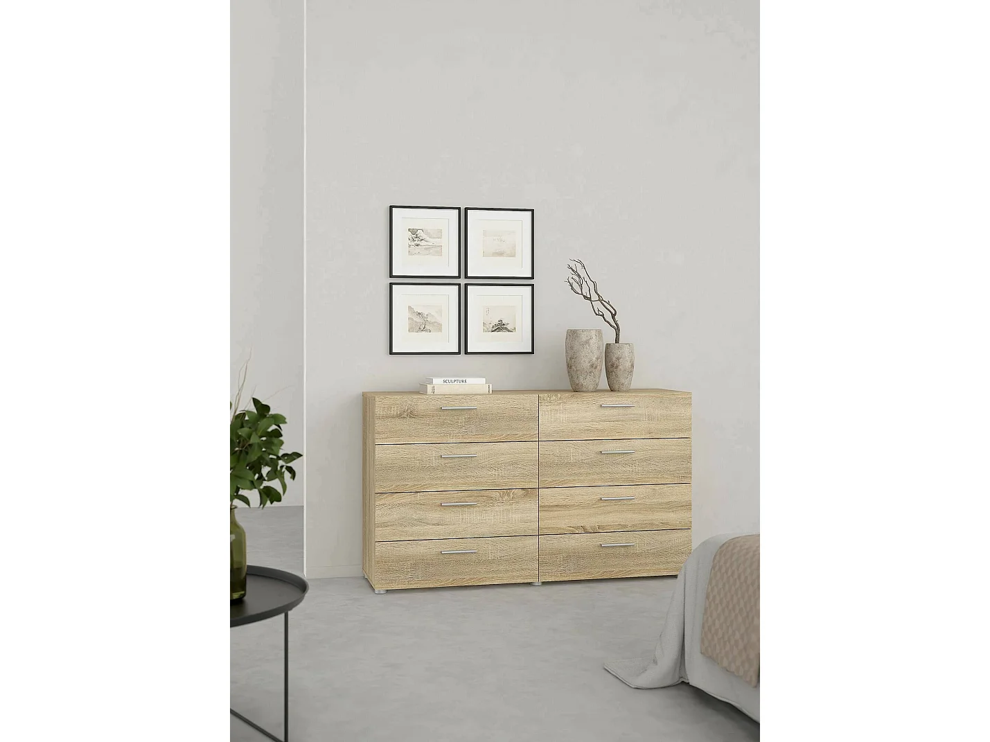 Dsattol dressoir, Woonkamerbuffet, Woonkamerdressoir, Keukenkast, 140x40 h82 cm, Eiken