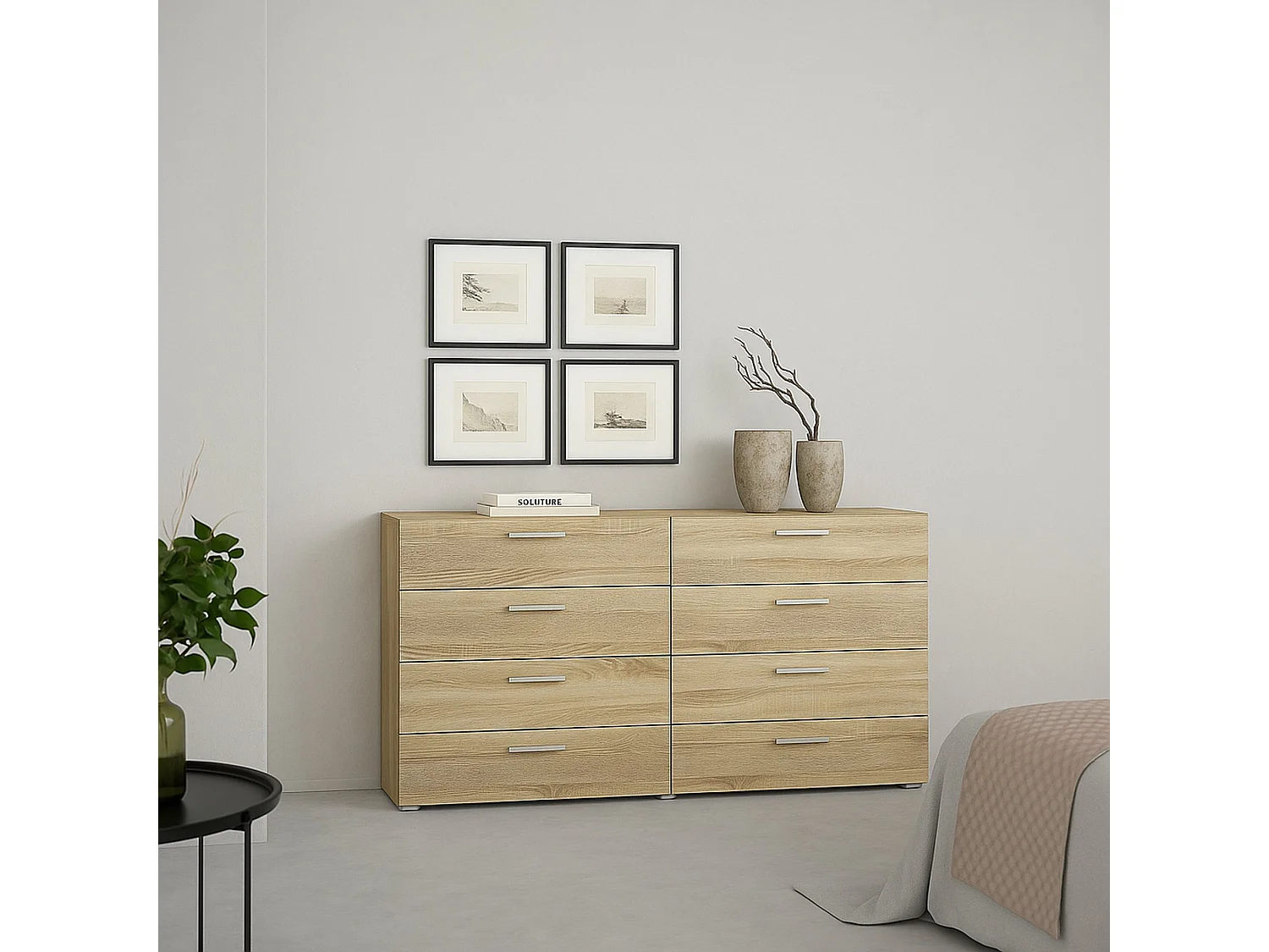 Buffet Dsattol, Buffet du salon, Commode de salon, Garde-manger de cuisine, 140x40 h82 cm, Chêne