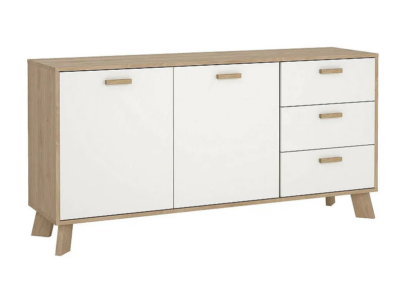 Buffet Dsanc, Buffet du salon, Commode de salon, Garde-manger de cuisine, 147x39 h73 cm, Chêne clair et Blanc