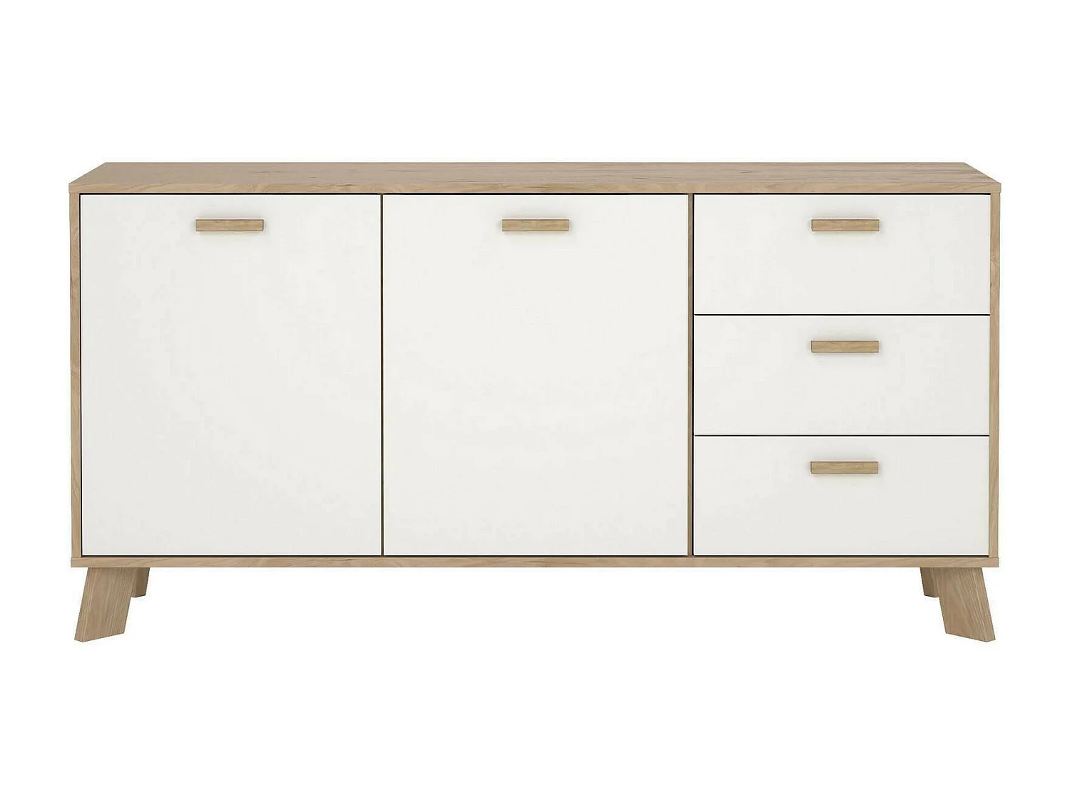 Buffet Dsanc, Buffet du salon, Commode de salon, Garde-manger de cuisine, 147x39 h73 cm, Chêne clair et Blanc
