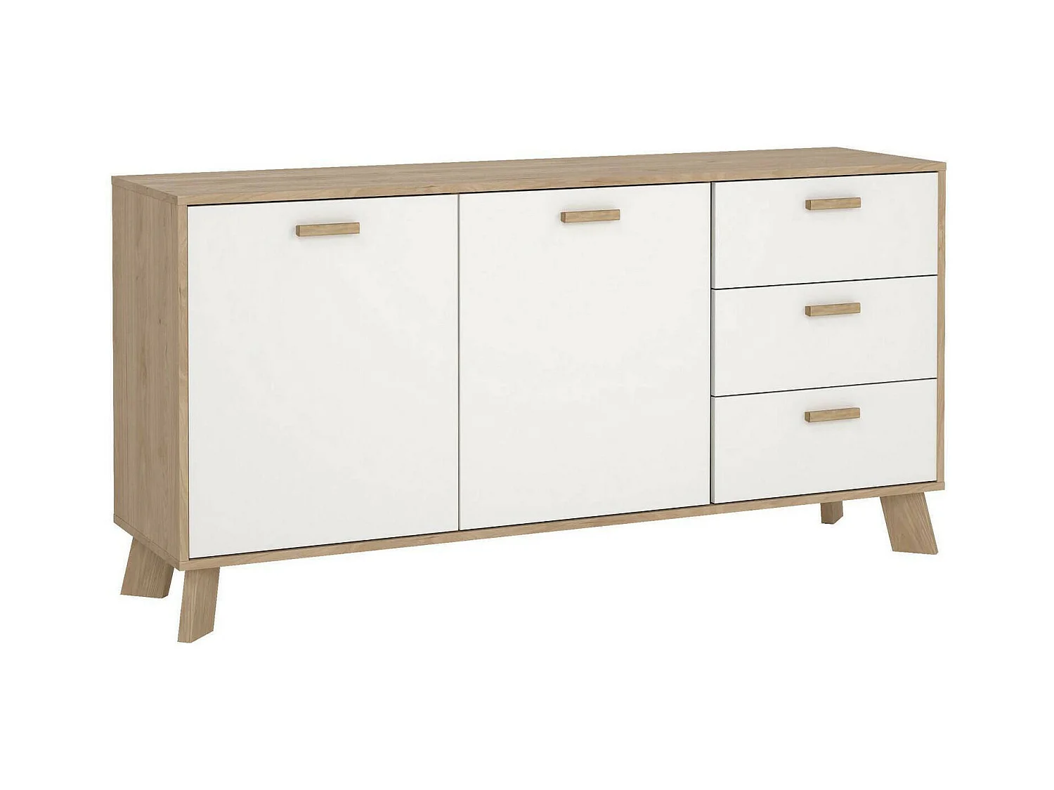 Buffet Dsanc, Buffet du salon, Commode de salon, Garde-manger de cuisine, 147x39 h73 cm, Chêne clair et Blanc