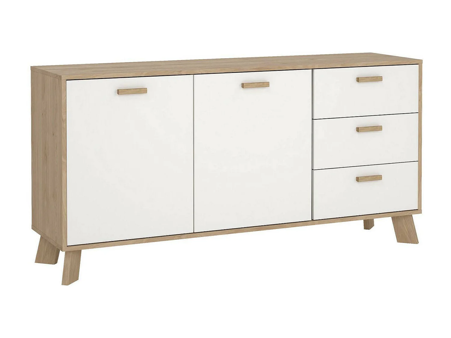 Buffet Dsanc, Buffet du salon, Commode de salon, Garde-manger de cuisine, 147x39 h73 cm, Chêne clair et Blanc
