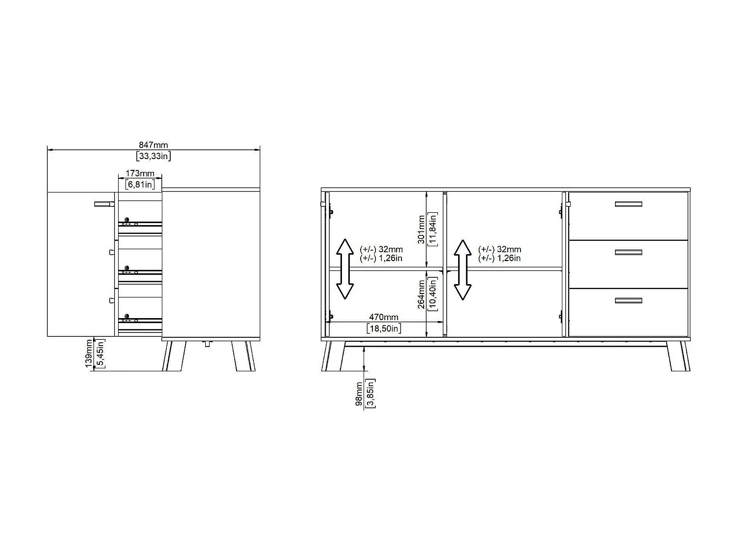 Buffet Dsanc, Buffet du salon, Commode de salon, Garde-manger de cuisine, 147x39 h73 cm, Chêne clair et Blanc