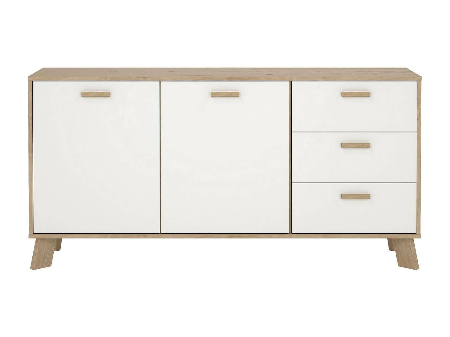 Buffet Dsanc, Buffet du salon, Commode de salon, Garde-manger de cuisine, 147x39 h73 cm, Chêne clair et Blanc