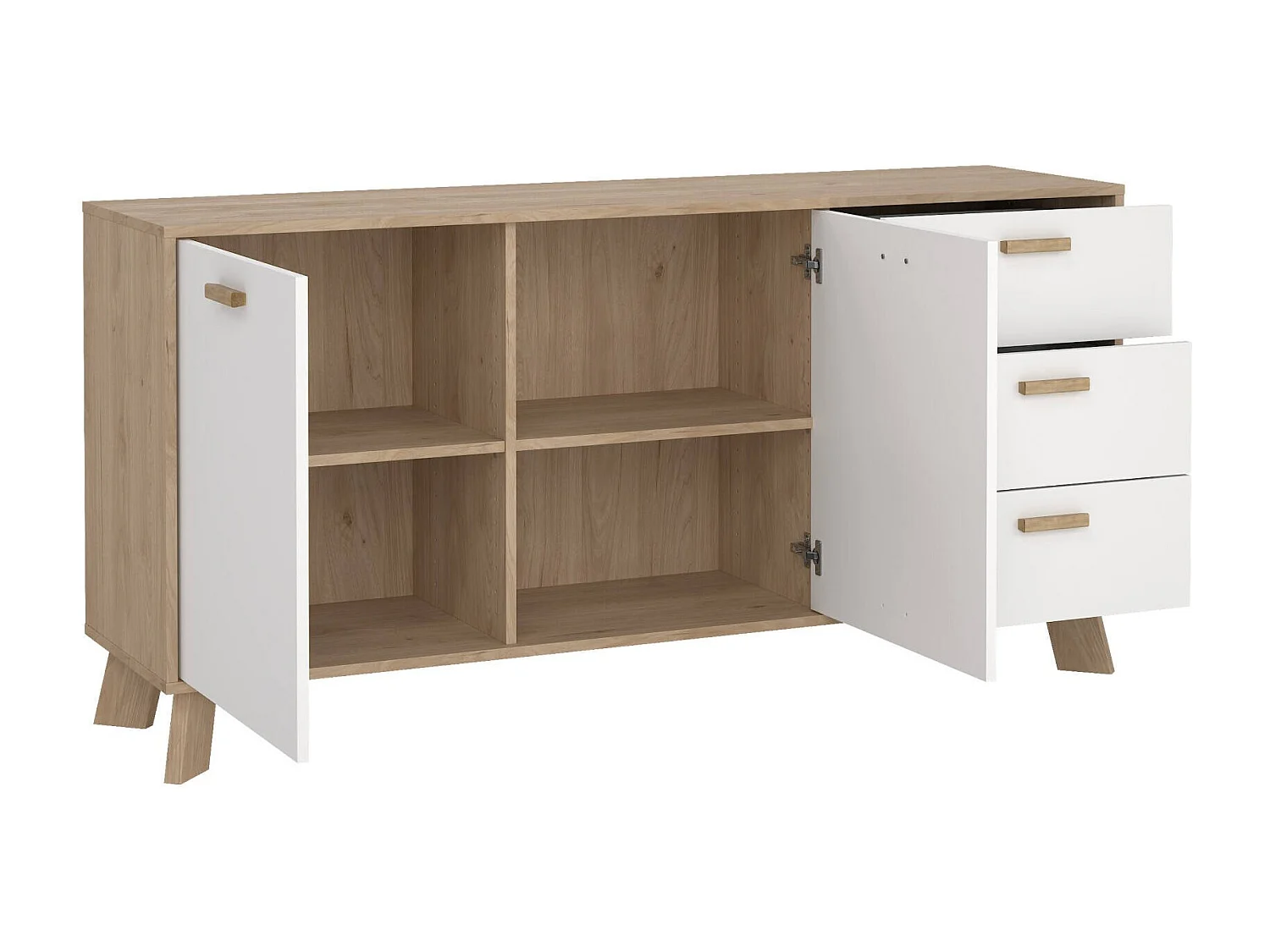 Buffet Dsanc, Buffet du salon, Commode de salon, Garde-manger de cuisine, 147x39 h73 cm, Chêne clair et Blanc