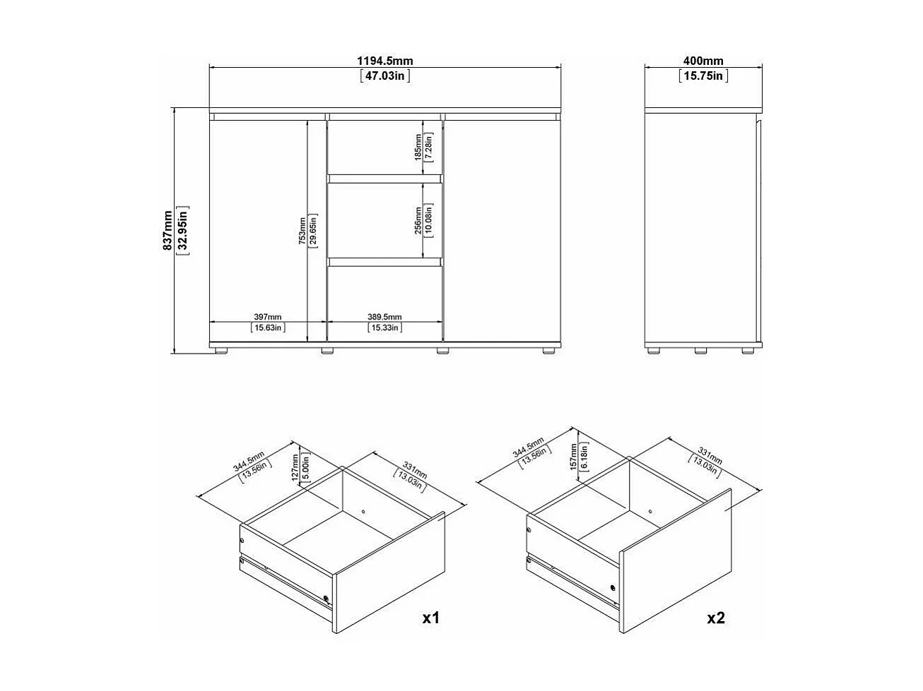 Dsaltutt dressoir, Woonkamerbuffet, Woonkamerdressoir, Keukenkast, 119x40 h84 cm, Wit
