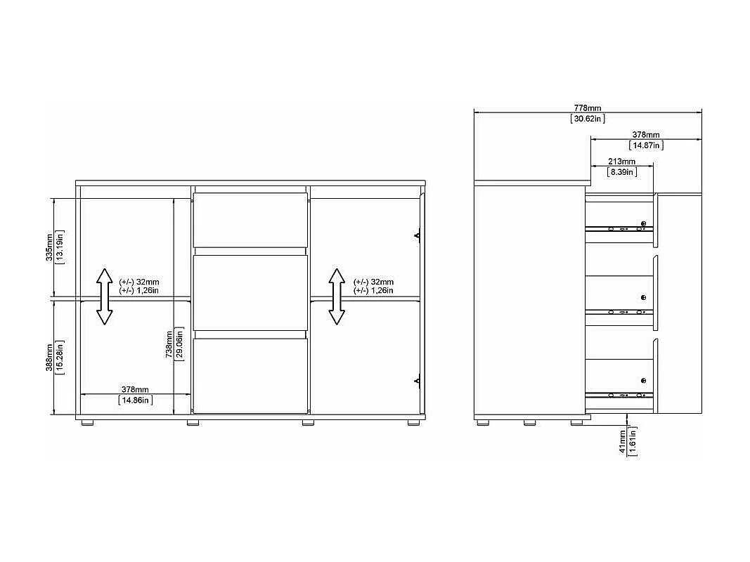 Dsaltutt dressoir, Woonkamerbuffet, Woonkamerdressoir, Keukenkast, 119x40 h84 cm, Wit