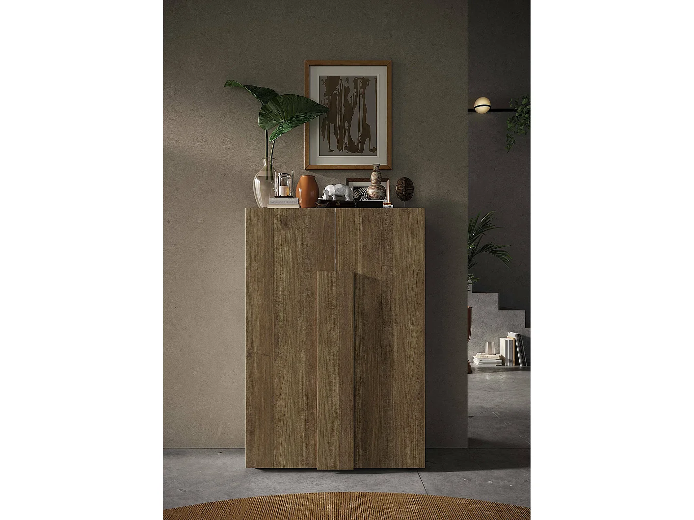 Armoire polyvalente à 2 portes Dlillar, Meubles multifonctionnels, Casier à chaussures, Support à chaussures, Made in Italy, 78x35 h116 cm, Noyer