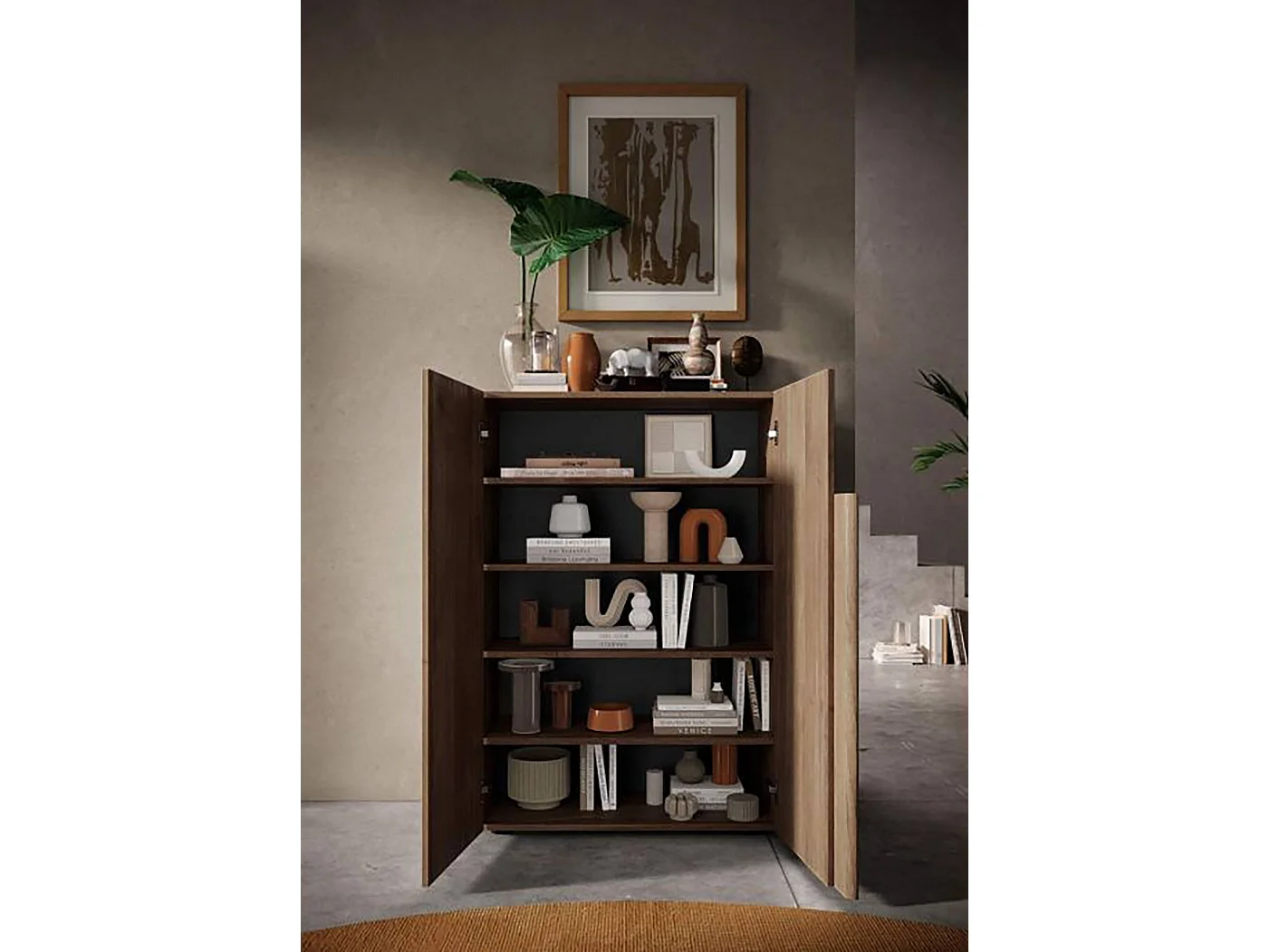 Dlillar multifunctionele kledingkast 2 deuren, Multifunctionele kast, Schoenenkast, Schoenenkast, Made in Italy, 78x35 h116 cm, Walnoot