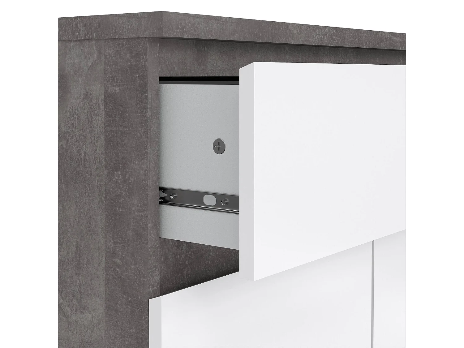 Buffet Dsanturr, Buffet du salon, Commode de salon, Garde-manger de cuisine, 80x40 h100 cm, Ciment et blanc