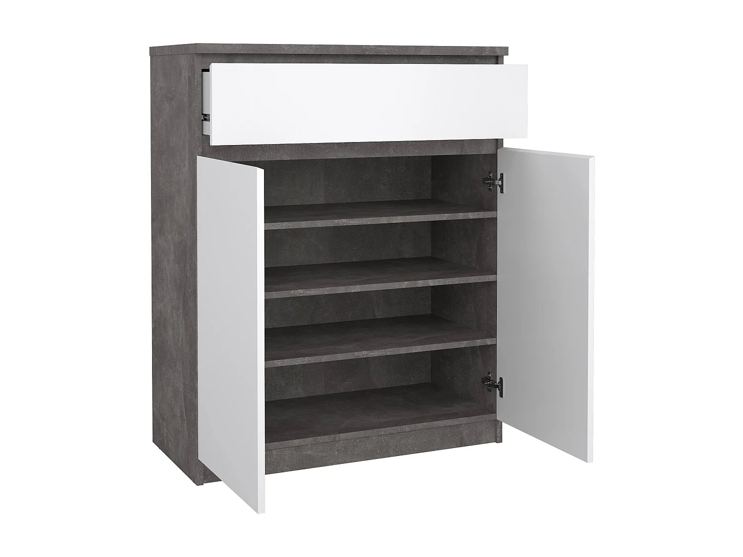 Dmora - Credenza Genziana, 80x40 h100 cm, Cemento e Bianco lucido