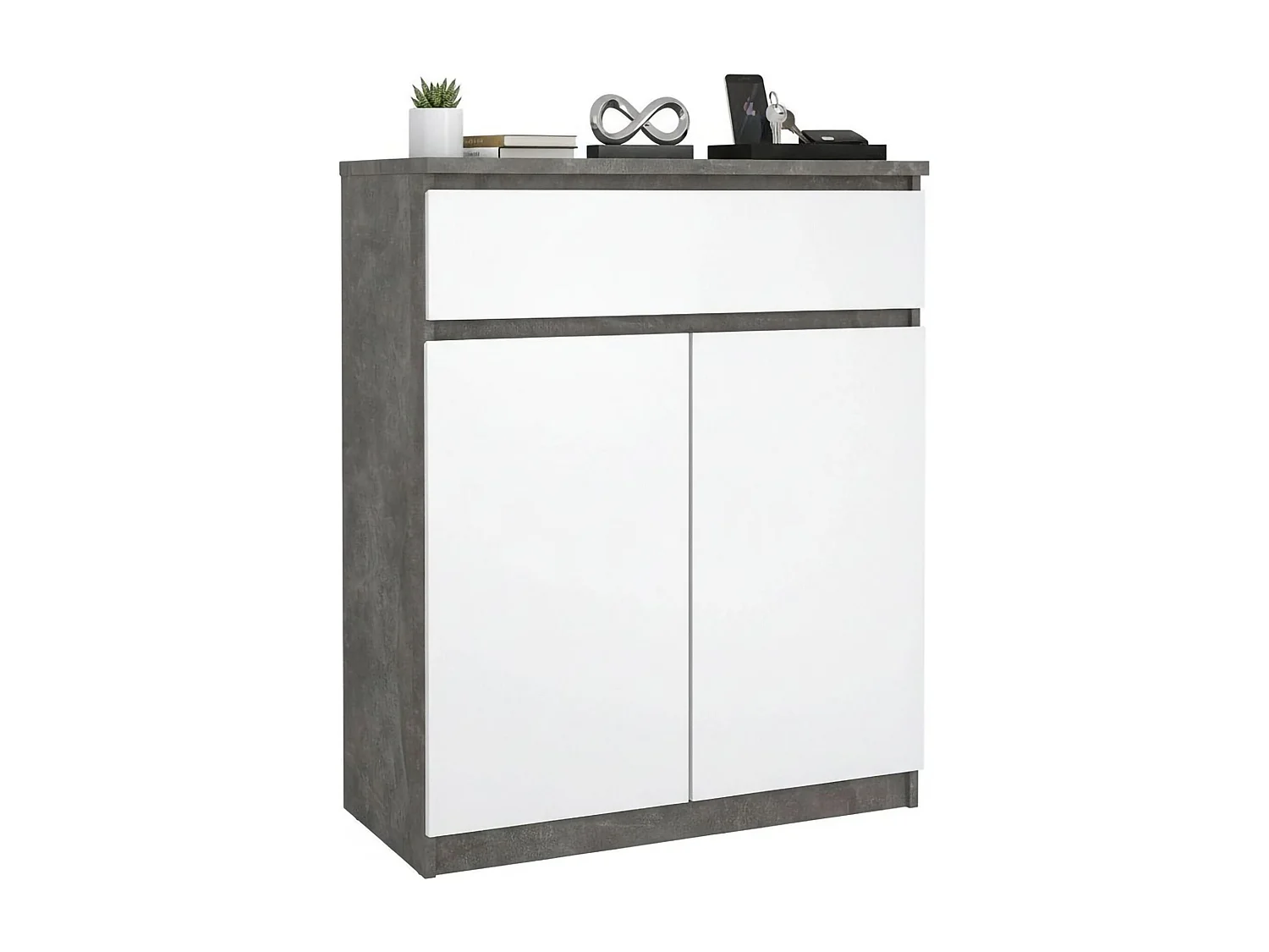 Dsanturr dressoir, Woonkamerbuffet, Woonkamerdressoir, Keukenkast, 80x40 h100 cm, Cement en Wit