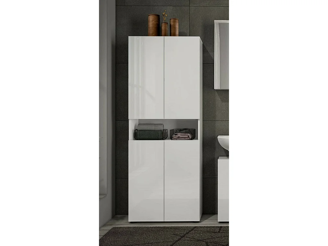 Grande armoire polyvalente Degharevb, Meubles multifonctionnels, Casier à chaussures, Support à chaussures pour armoire, Made in Italy, 68x34h180 cm, Blanc brillant