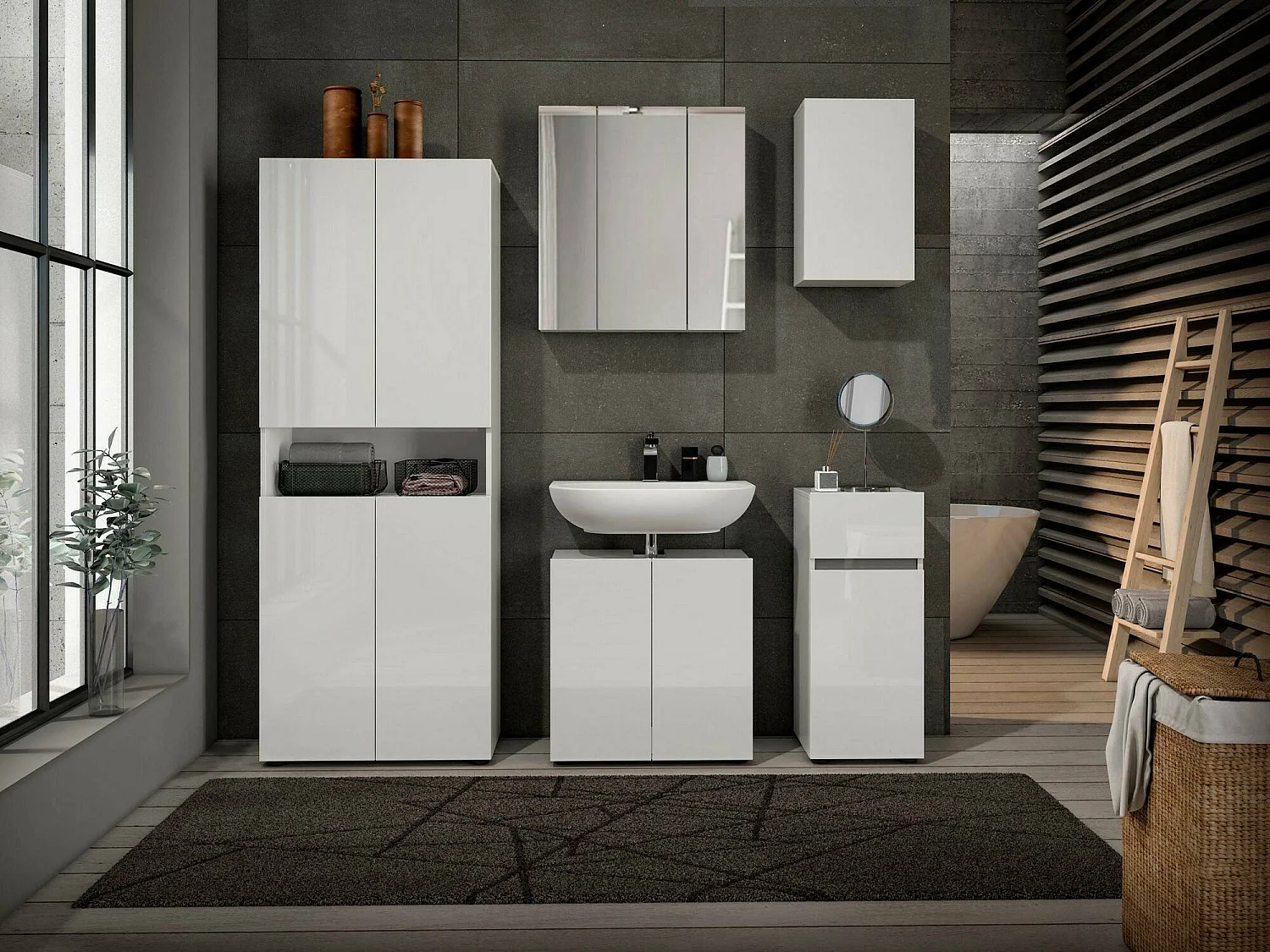 Grande armoire polyvalente Degharevb, Meubles multifonctionnels, Casier à chaussures, Support à chaussures pour armoire, Made in Italy, 68x34h180 cm, Blanc brillant