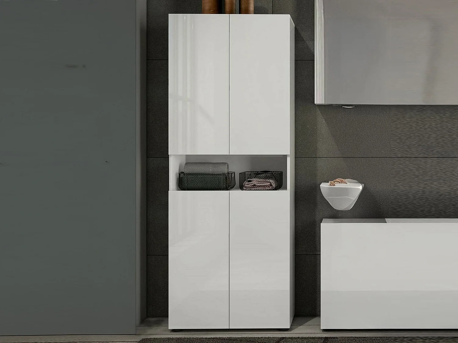Degharevb grote multifunctionele kledingkast, Multifunctionele kast, Schoenenkast, Schoenenkast, Made in Italy, 68x34h180 cm, Glanzend wit
