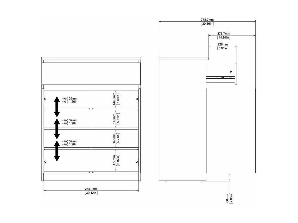 Dsanturr dressoir, Woonkamerbuffet, Woonkamerdressoir, Keukenkast, 80x40 h100 cm, Wit
