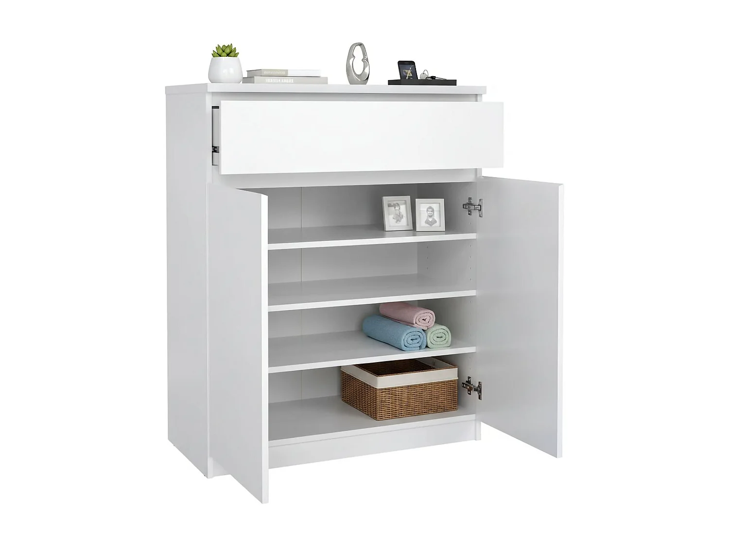 Credenza Genziana, 3 Ripiani, 40x80.4x100.4h cm Bianco Lucido, Madia