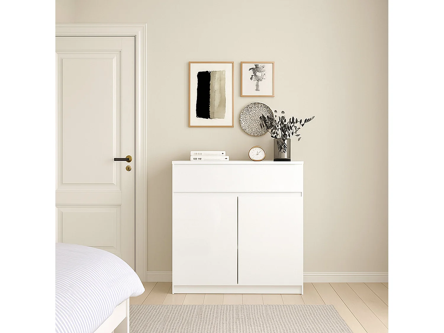 Buffet Dsanturr, Buffet du salon, Commode de salon, Garde-manger de cuisine, 80x40 h100 cm, Blanc