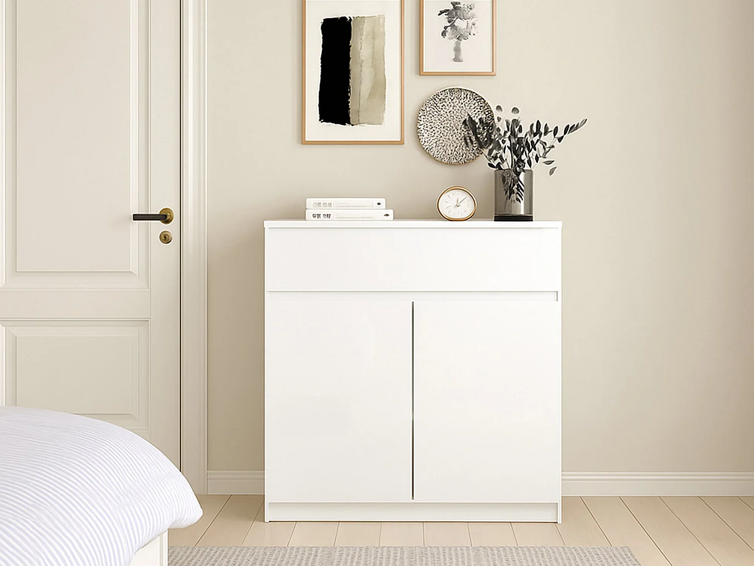 Buffet Dsanturr, Buffet du salon, Commode de salon, Garde-manger de cuisine, 80x40 h100 cm, Blanc