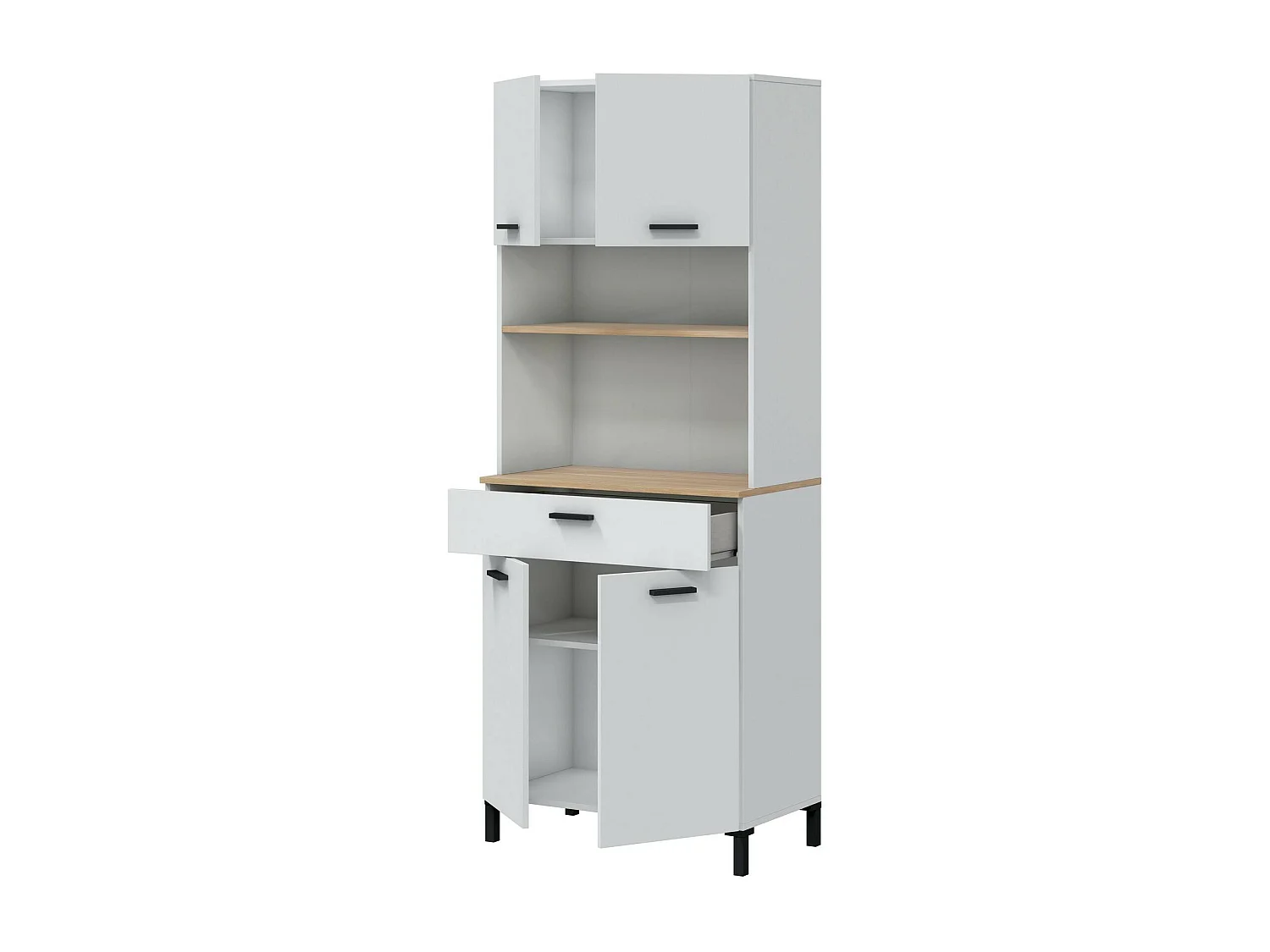 Kommode Dzorte, Wohnzimmerbuffet, Wohnzimmer-Sideboard, Moderne Küchen-Speisekammer, 72x40 h185 cm, Weiß und Eiche