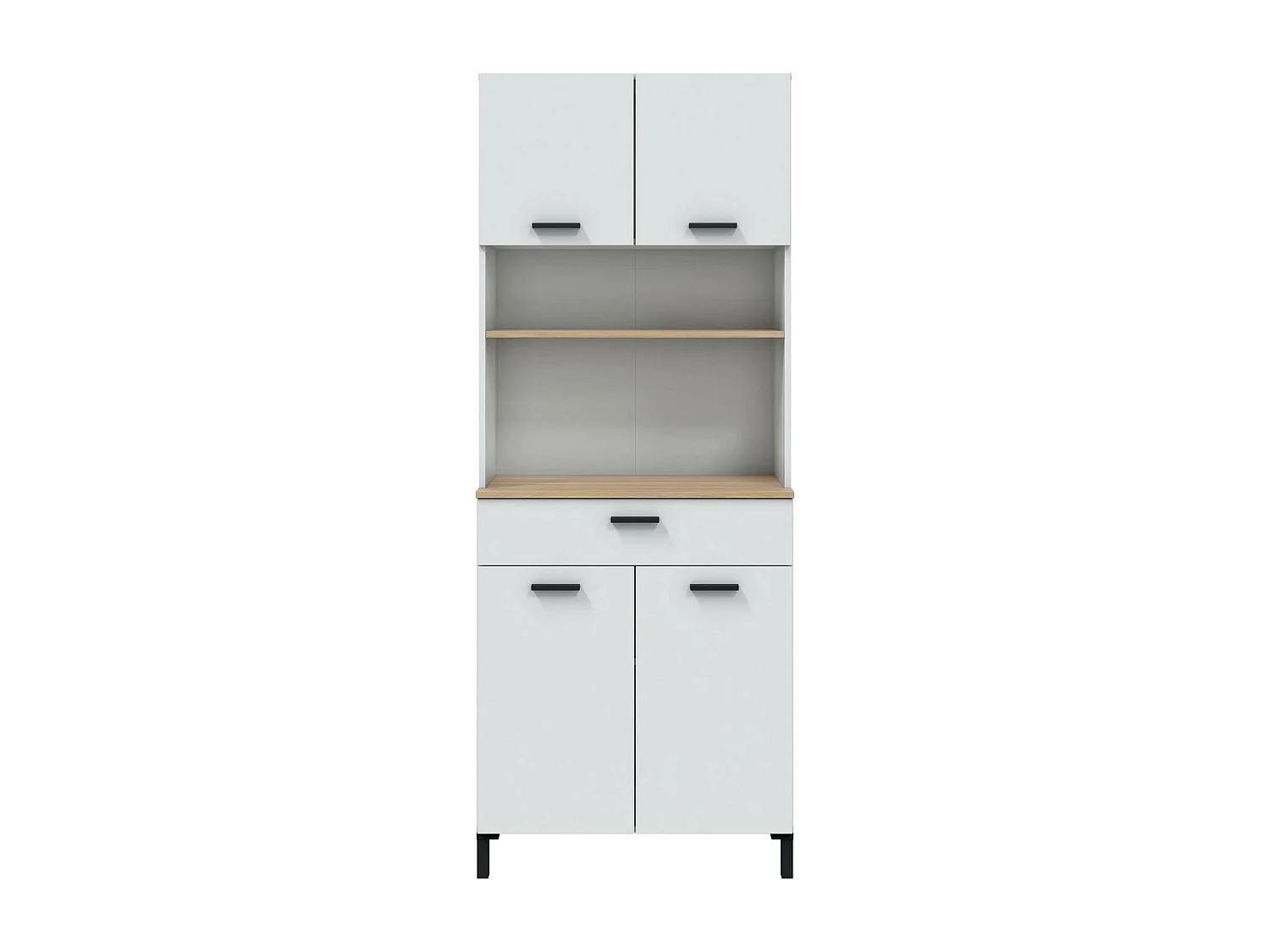 Kommode Dzorte, Wohnzimmerbuffet, Wohnzimmer-Sideboard, Moderne Küchen-Speisekammer, 72x40 h185 cm, Weiß und Eiche