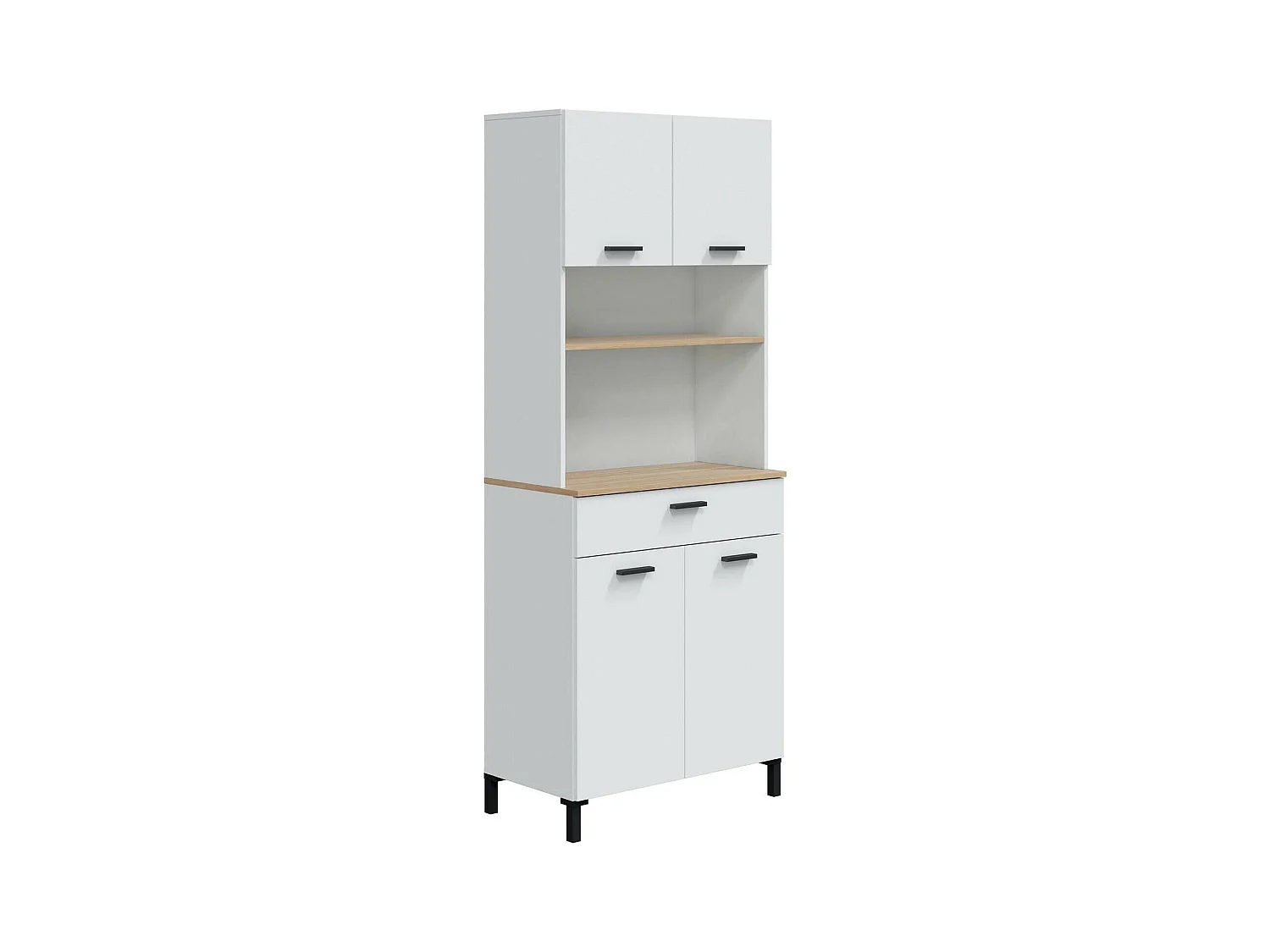 Dzorte dressoir, Woonkamerbuffet, Woonkamerdressoir, Keukenkast, 72x40 h185 cm, Wit en Eiken