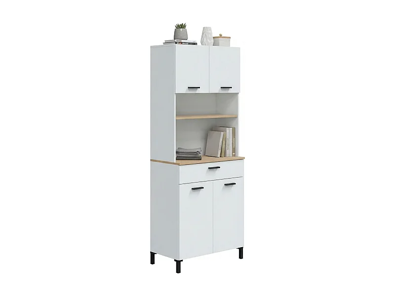 Dzorte dressoir, Woonkamerbuffet, Woonkamerdressoir, Keukenkast, 72x40 h185 cm, Wit en Eiken
