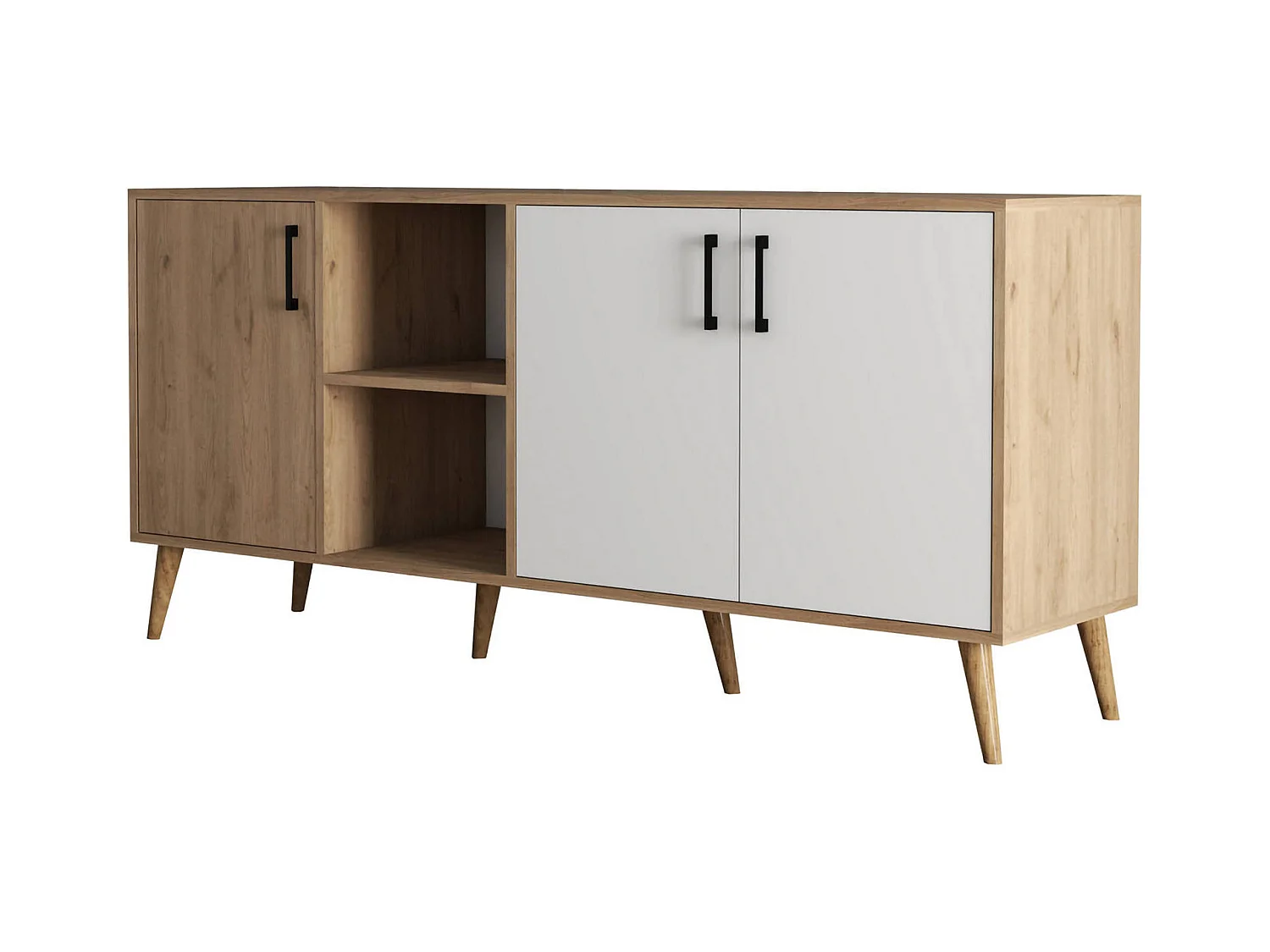 Dbrignon dressoir, Woonkamerbuffet, Woonkamerdressoir, Keukenkast, 180x45 h80 cm, Eiken en Wit