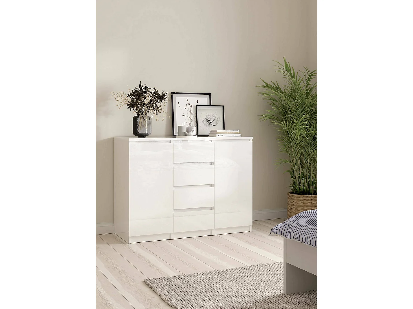Kommode Dsalmas, Wohnzimmerbuffet, Wohnzimmer-Sideboard, Moderne Küchen-Speisekammer, 121x50 h91 cm, Weiß