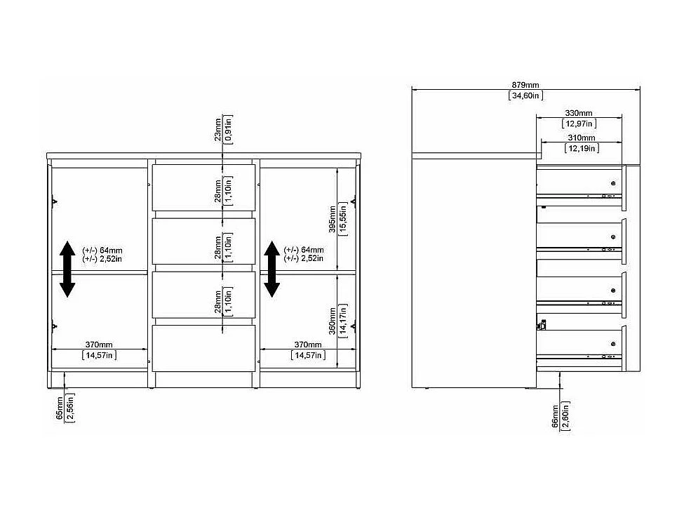 Buffet Dsalmas, Buffet du salon, Commode de salon, Garde-manger de cuisine, 121x50 h91 cm, Blanc