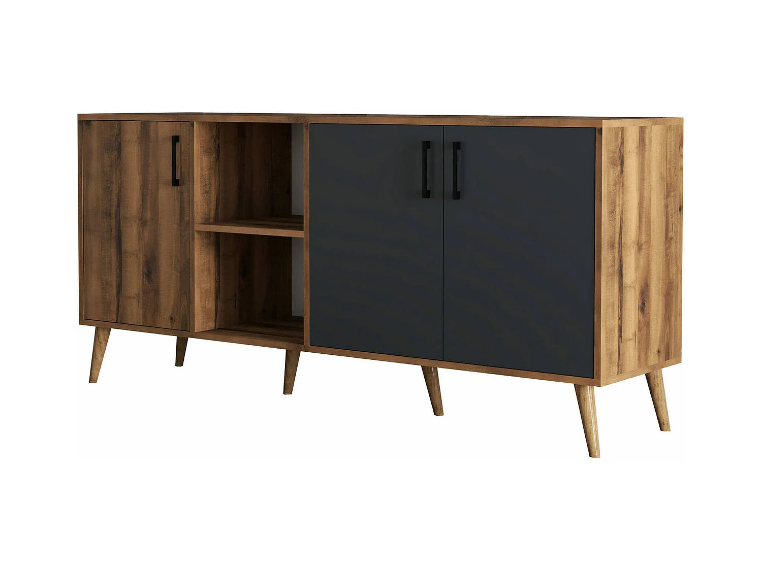 Buffet Dbrignon, Buffet du salon, Commode de salon, Garde-manger de cuisine, 180x45 h80 cm, Noyer et Anthracite