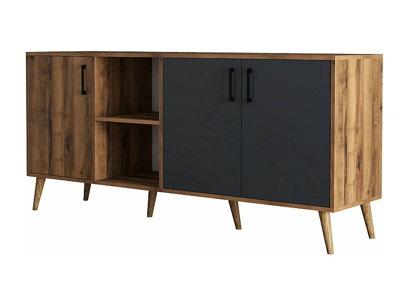 Aparador Dbrignon, Buffet de sala, Aparador de sala, Despensa de cozinha, 180x45 h80 cm, Nogueira e Antracite